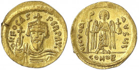 Kaiserreich
Focas, 602-610
Solidus 602/610, Constantinopel, 10. Offizin. 4,41 g.
gutes vorzüglich, Kratzer am Rand. Sear 620.
