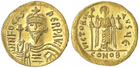 Kaiserreich
Focas, 602-610
Solidus 602/610, Constantinopel, 5. Offizin. 4,43 g.
fast Stempelglanz, kl. Kratzer am Rand. Ratto 1190. Sear 618.