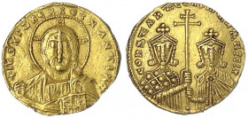 Kaiserreich
Constantin VII. und Romanus II., 945-959
Solidus 945/959. Beider Hüftbilder v.v./Christusbüste. 4,45 g.
sehr schön/vorzüglich. Sear 175...