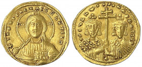 Kaiserreich
Constantin VII. und Romanus II., 945-959
Solidus 945/959. Beider Hüftbilder v.v./Christusbüste. 4,04 g.
sehr schön/vorzüglich, etwas be...