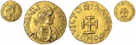 Langobarden
Adalwald, Ariwald oder Rothani, ca. 615-652
Pseudo-imperialer Tremissis um 620/700, unbek. Mzst. in der Toskana, im Namen des Heraclius....