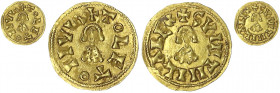 Visigoten
Svinthila 621-631
Tremissis 621/631, Toledo. +SVINTHILA REX. Büste de Svinthila v.v./+TOLETO PIVS (liegendes S). Büste v.v. 1,49 g.
vorzü...
