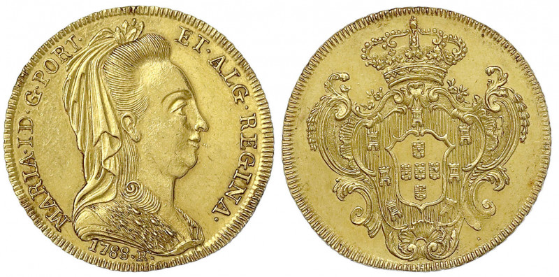 Brasilien
Maria I., 1786-1816
6400 Reis 1788 R, Rio de Janeiro. 14,36 g. 916/1...