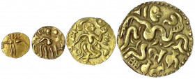 Ceylon
Rajadhiraja Chola, 1018-1052
4 Stück: Kahavanhu, Pala und Aka o.J. Zusammen 5,96 g. Sowie ein Goldfanam von Cochin, 0,38 g.
sehr schön bis v...