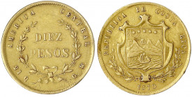 Costa Rica
Republik, seit 1821
10 Pesos 1870. 14,68 g. 875/1000.
sehr schön. Krause/Mishler 115. Friedberg 11.