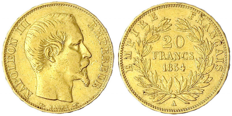 Frankreich
Napoleon III., 1852-1870
20 Francs 1854 A. 6,45 g. 900/1000.
fast ...