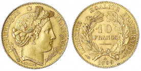Frankreich
Dritte Republik, 1871-1940
10 Francs 1899 A, Paris. Kopf der Marianne. 3,23 g. 900/1000.
vorzüglich, kl. Kratzer. Krause/Mishler 846.