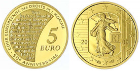 Frankreich
Fünfte Republik, seit 1958
5 Euro 2009 Säerin 1,24 g. Feingold. In Originalschatulle mit Zertifikat.
Polierte Platte. Krause/Mishler 158...