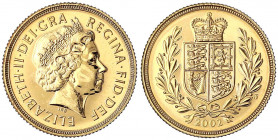 Grossbritannien
Elisabeth II., seit 1952
1 Pfund (Sovereign) 2002 7,32 g. fein.
Polierte Platte, winz. Kratzer. Seaby SC5.