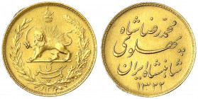 Iran
Mohammed Reza Pahlavi, 1941-1979
Pahlavi SH 1322 = 1943. 8,14 g. 900/1000.
prägefrisch, kl. Randfehler. Krause/Mishler 1148.