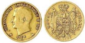 Italien-unter Napoleon
Napoleon I., 1804-1814
20 Lire 1808 M. 6,45 g. 900/1000.
sehr schön, min. Randfehler. Krause/Mishler 11. Friedberg 7.