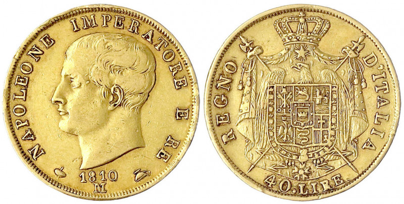Italien-unter Napoleon
Napoleon I., 1804-1814
40 Lire 1810 M. 12,90 g. 900/100...