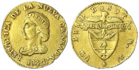 Kolumbien
Republik Neu Granada, 1837-1859
Peso 1846, Bogota. 1,64 g.
sehr schön. Friedberg 77. Krause/Mishler 93.