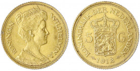 Niederlande
Wilhelmina, 1890-1948
5 Gulden 1912. 3,36 g. 900/1000.
fast vorzüglich. Krause/Mishler 151. Friedberg 350.