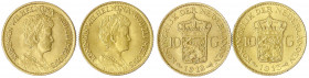 Niederlande
Wilhelmina, 1890-1948
2 X 10 Gulden: 1912 und 1913. Je 6,73 g. 900/1000.
vorzüglich und prägefrisch. Krause/Mishler 149.
