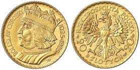 Polen
Zweite Republik, 1923-1939
20 Zlotych 1925. 6,45 g. 900/1000.
vorzüglich, winz. Druckstelle. Parchimowicz 126. Friedberg 115.