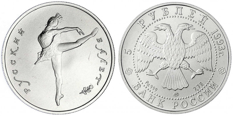 Russland
Russische Republik, seit 1991
5 Rubel PALLADIUM 1993, Russisches Ball...