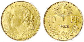 Schweiz
Eidgenossenschaft, seit 1850
10 Franken Vreneli 1922 B. 3,23 g. 900/1000.
vorzüglich/Stempelglanz, kl. Kratzer. Divo/Tobler 294. Friedberg ...