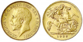 Südafrika
Georg V., 1910-1936
1/2 Sovereign 1926 SA. 3,99 g. 917/1000.
vorzüglich. Friedberg 6.