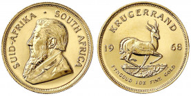 Südafrika
Republik, seit 1961
Krügerrand 1968. 1 Unze Feingold. 2. Jahr.
BU, selten. Krause/Mishler 73.