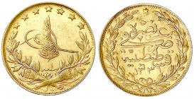 Türkei/Osmanisches Reich
Muhammad VI., 1918-1922 (AH 1336-1341)
100 Kurush AH 1336, Jahr 1 = 1918, Qustintiniyah. 7,22 g. 917/1000.
sehr schön. Kra...