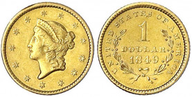 Vereinigte Staaten von Amerika
Unabhängigkeit, seit 1776
Dollar 1849, Philadelphia. Liberty Head. 1,66 g. 900/1000.
gutes sehr schön, kl. Kratzer. ...