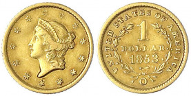 Vereinigte Staaten von Amerika
Unabhängigkeit, seit 1776
Dollar 1853 O, New Orleans. Liberty Head. 1,66 g. 900/1000.
sehr schön. Krause/Mishler 73....