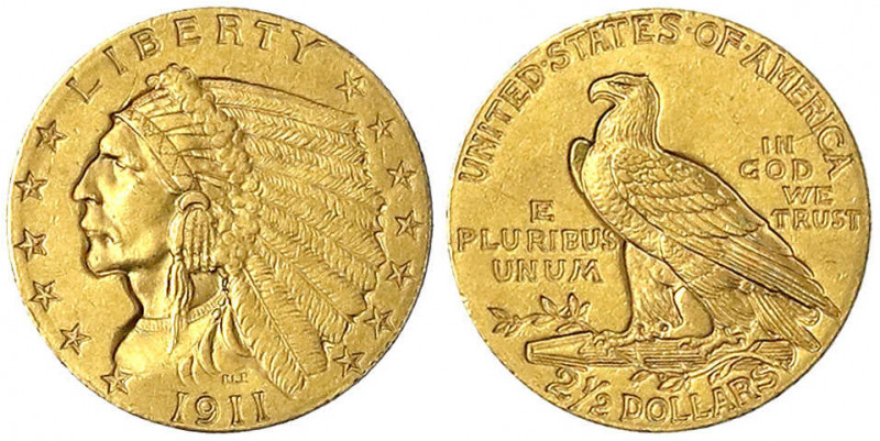 Vereinigte Staaten von Amerika
Unabhängigkeit, seit 1776
2 1/2 Dollars 1911, P...