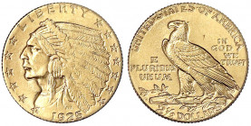 Vereinigte Staaten von Amerika
Unabhängigkeit, seit 1776
2 1/2 Dollars 1925 D, Denver. Indian Head. 4,18 g. 900/1000.
sehr schön, Fassungsspuren. K...