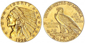 Vereinigte Staaten von Amerika
Unabhängigkeit, seit 1776
2 1/2 Dollars 1928, Philadelphia. Indian Head. 4,18 g. 900/1000.
sehr schön/vorzüglich, kl...