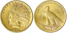 Vereinigte Staaten von Amerika
Unabhängigkeit, seit 1776
10 Dollars 1932, Philadelphia. Indian Head. 16,72 g. 900/1000.
vorzüglich/Stempelglanz. Kr...
