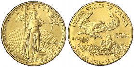 Vereinigte Staaten von Amerika
Unabhängigkeit, seit 1776
25 Dollars (1/2 Unze Feingold) 1986. Liberty. 16,97 g. 917/1000.
Stempelglanz. Krause/Mish...