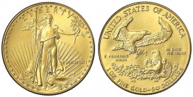 Vereinigte Staaten von Amerika
Unabhängigkeit, seit 1776
50 Dollars (1 Unze Feingold) 1991. Liberty. 33,93 g. 917/1000.
Stempelglanz. Krause/Mishle...