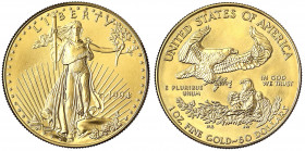 Vereinigte Staaten von Amerika
Unabhängigkeit, seit 1776
50 Dollars (1 Unze Feingold) 1994. Liberty. 33,93 g. 917/1000.
Stempelglanz. Krause/Mishle...