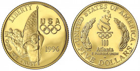 Vereinigte Staaten von Amerika
Unabhängigkeit, seit 1776
5 Dollars 1996, Olympiade Fahnenträger. 8,36 g. 900/1000. In Kapsel.
Polierte Platte. Krau...
