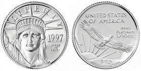Vereinigte Staaten von Amerika
Unabhängigkeit, seit 1776
10 Dollars Platin (1/10 Unze) 1997 American Eagle. Im Originaletui mit Zertifikat und Umver...