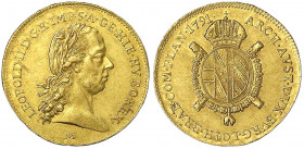 Haus Habsburg
Leopold II., 1790-1792
1/2 Sovrano 1791 M, Mailand. 5,53 g.
vorzüglich, min. justiert. Herinek 26.