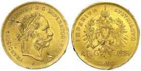 Haus Habsburg
Franz Joseph I., 1848-1916
4 Gulden/4 Florin 1892. Offizielle Neuprägung. 3,23 g. 900/1000.
prägefrisch, stark verkratzt. Herinek 291...