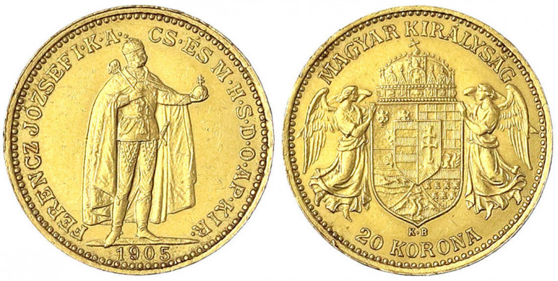 Haus Habsburg
Franz Joseph I., 1848-1916
20 Korona 1905 KB. Stehender Herrsche...