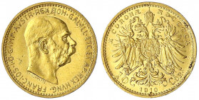 Haus Habsburg
Franz Joseph I., 1848-1916
10 Kronen 1910. 3,39 g. 900/1000.
vorzüglich/Stempelglanz, kl. Kratzer, min. Lackrest. Herinek 389.