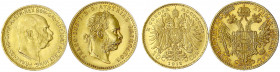 Haus Habsburg
Franz Joseph I., 1848-1916
2 Stück: 10 Corona 1912 und Dukat 1915. Beides offizielle Neuprägungen. 3,22 g. 900/1000 und 3,5 g. 986/100...