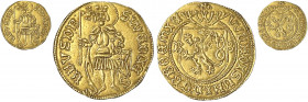Böhmen
Wladislaw II. Jagiello, 1471-1516
Goldgulden o.J., Prag. S WENCESLAVS D B. Der heilige Wenzel stehend v.v./VVHDISLHI D G R BOEMIE. Kreuz und ...