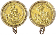 Wien
Stadt
Goldmedaille St. Georg, Wien o.J. (1867/1872). Stempel A Fuchskopf 4 (585/1000) und Meistermarke J.Z. 20 mm; in Rotgold-Fassung, 23 mm; 3...