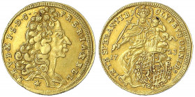 Bayern
Maximilian II. Emanuel, 1679-1726
1/2 Max d'or 1723, München. Brb. n.r./Hüftb. der gekr. Madonna über ovalem Wappen. 3,23 g.
sehr schön. Hah...