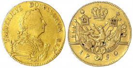 Brandenburg-Preußen
Friedrich II., 1740-1786
1/2 Friedrich d´or 1750 A, Berlin. Große Krone. 3,25 g.
schön/sehr schön. Olding 405a1. Friedberg 2387...