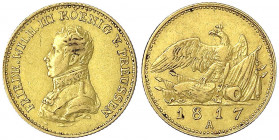 Brandenburg-Preußen
Friedrich Wilhelm III., 1797-1840
Friedrich d'or 1817 A, Berlin. 6,61 g.
sehr schön, kl. Randfehler, l. justiert. AKS 4. Jaeger...