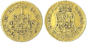 Braunschweig-Calenberg-Hannover
Georg II., 1727-1760
Goldgulden (2 Thaler) 1755 IAS. 3,21 g.
sehr schön, üblicher Stempelfehler. Welter 2521. Fried...