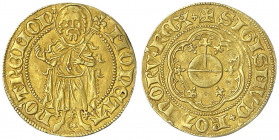 Dortmund, königl. Mzst
Sigismund, 1410-1439
Goldgulden o.J. Johannes der Täufer. 3,46 g.
sehr schön/vorzüglich. Friedberg 854. Berghaus 102b.