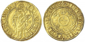 Frankfurt, königl. Mzst
Sigismund, 1410-1437
Goldgulden o.J. (1418/1429). 3,44 g.
gutes sehr schön. Joseph/Fellner 103. Friedberg 937.