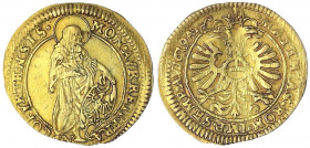 Frankfurt, Stadt
Goldgulden 1619 mit Titeln des Matthias. 3,12 g.
sehr schön. Joseph/Fellner 335. Friedberg 960.
